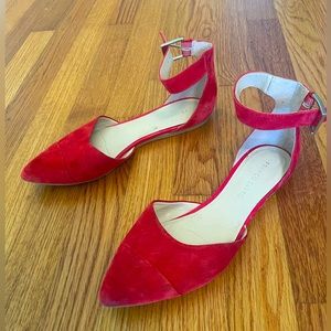 Red suede sandals with ankle strap. Size 8
